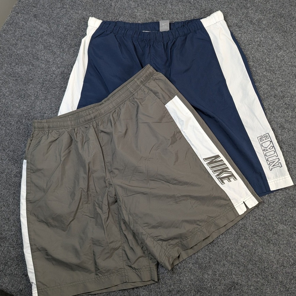 Lot of 2 Vintage Nike Silver Tab Mesh Lined Swim Trunks Y2K Navy Grey XXL